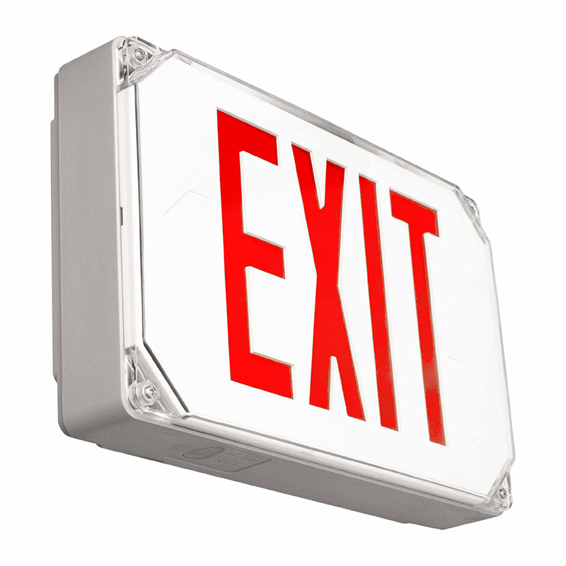 Westgate Lighting  Wet Location Led Exit Sign, Universal Single/Double Face, Red, Gray Housing, 120/277V  XT-WP-RG-EM