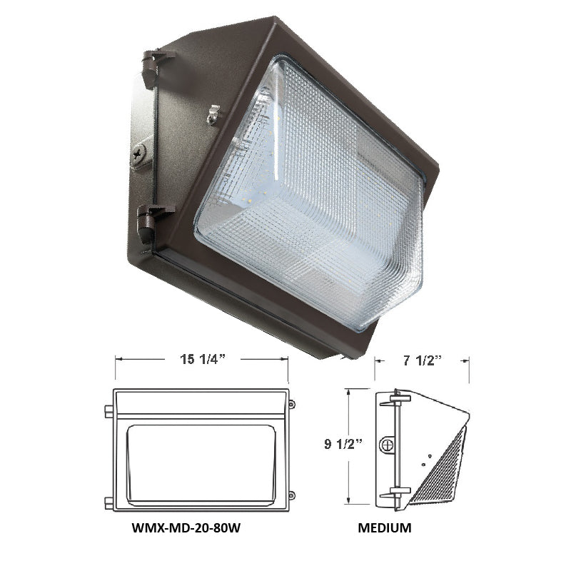 Westgate Mfg WMX-MD Non-Cutoff Wall Pack, 20/40/60/80W, 4000K, 0-10V Dimmable, Bronze, WMX-MD-20-80W-40K