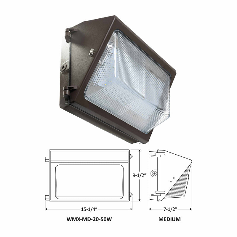 Westgate Mfg WMX-MD Non-Cutoff Wall Pack, 20/30/40/50W, 3000K, 0-10V Dimmable, Bronze, WMX-MD-20-50W-30K