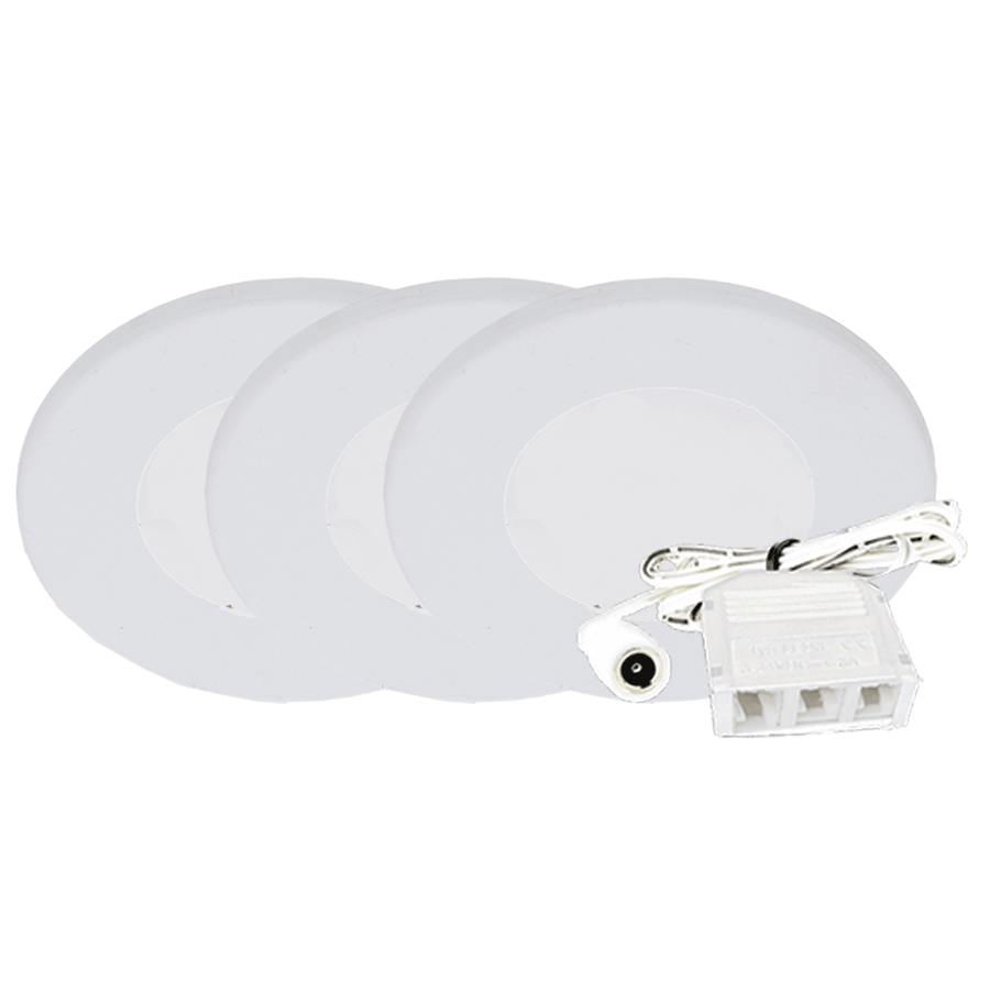 Westgate PL12 3" LED Slim Puck Light 3-Pack - 2W - 3000K - 120 Lumens - 12V - White, PL12-3KIT-30K-WH