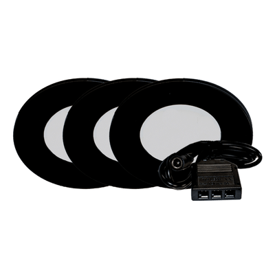 Westgate PL12 3" LED Slim Puck Light 3-Pack - 2W - 3000K - 120 Lumens - 12V - Black, PL12-3KIT-30K-BK