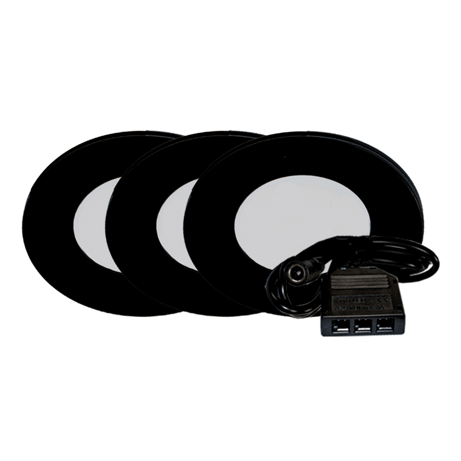 Westgate Mfg Slim Puck Light 3-Pack, 2W, 4000K, 12VAC, TRIAC Dimming, Black, PL12-3KIT-40K-BK