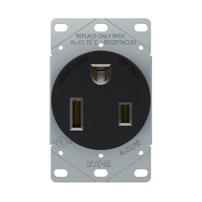 EATON AH1254BK-BOX Recp Single Flush 50A 250V 2P3W Str WH