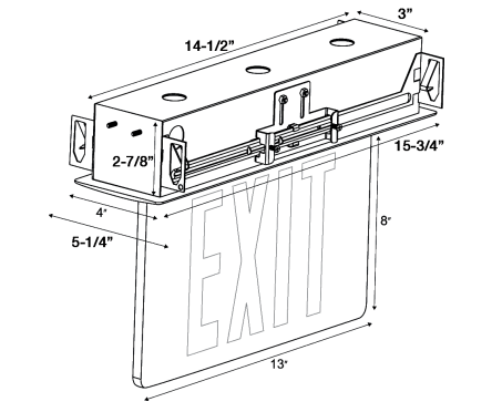 Westgate Lighting  Recessed Exit Lighting, Double Face, Green Letters, Mirror Panel, Aluminum Housing 120/277Vac.  XTR-2GMA-EM