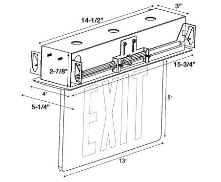 Westgate Mfg Recessed LED Exit Light, Single Face, 4.5W, 120-277V, Red on Clear, White, XTR-1RCW-EM