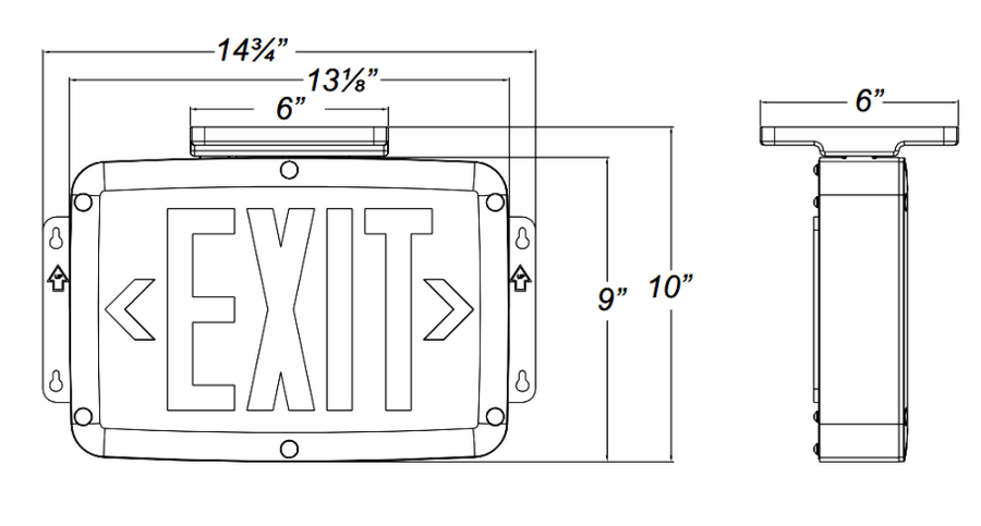 Westgate Mfg XTN4X LED Exit Sign, 3.2W, Double Face, Red/Black, Emergency Battery, 120-277V, XTN4X-2RBEM