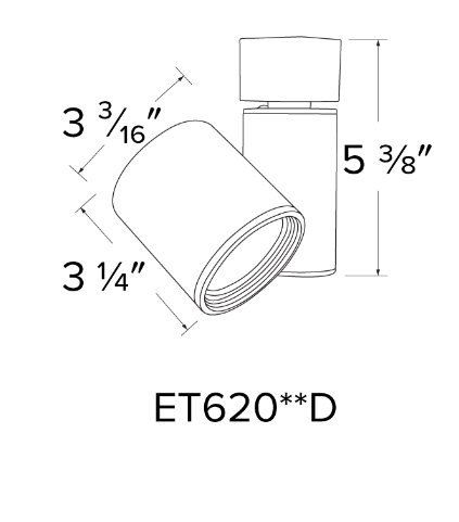 Elco Lighting Gordian LED Cylinder Track Head, 10W, CCT Selectable, 38° Beam, Black/White Trim, ET620CT3DB