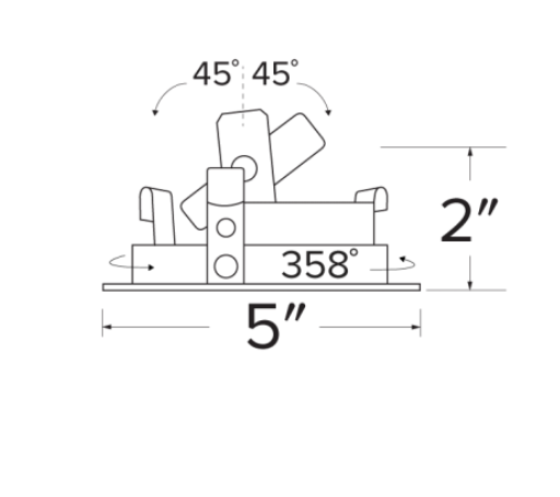 Elco Lighting Pex 4" Square Adjustable Slot Aperture, Koto LED Module, 45° Adjustable, 358° Rotation, White, ELK4220W