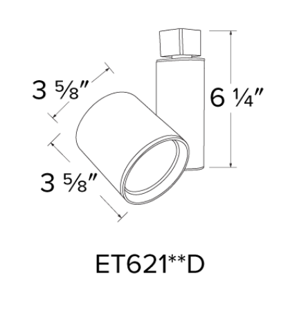 Elco Lighting Gordian LED Cylinder Track Head, 10W, CCT Selectable, 38° Beam, White, ET621CT3DW
