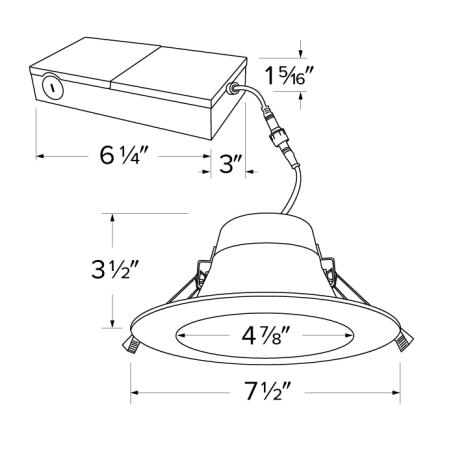 Elco Lighting 6" Deep LED Recessed Downlight, 12W, CCT Selectable, Triac/ELV Dimming, CRI90+, White, ERT695CT5DXW