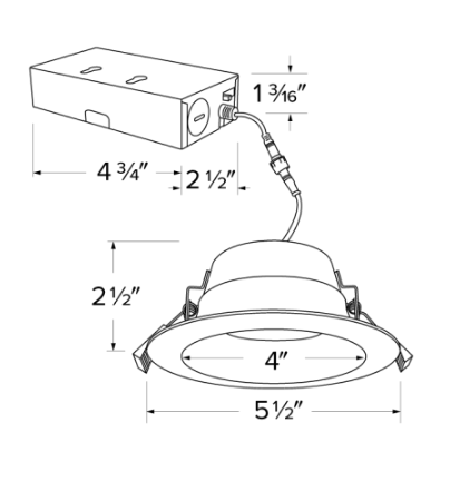 Elco Lighting 4" LED Retrofit Recessed Downlight, 11W, CCT Selectable, CRI90, Triac/ELV, 80° Beam, White, ERT415CT5W