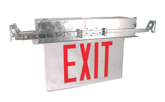 Westgate Lighting  Recessed Exit Lighting, Double Face, Red On Silver Mirror Panel, White Housing  XTR-2RMW-EM