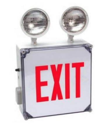 Westgate Mfg Wet Location Emergency & Exit Combo, Red Letters Gray Panel, Battery Backup, XT-CWP-RG-EM