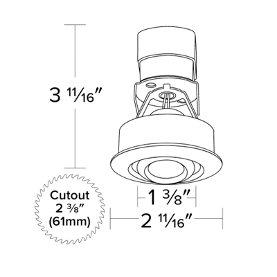 Elco Lighting Oak 1" Round Gimbal, 6.1W, 2700K, CRI90, 12V AC, Dimmable, 38° Beam, Black with White Trim, E1L32F27B