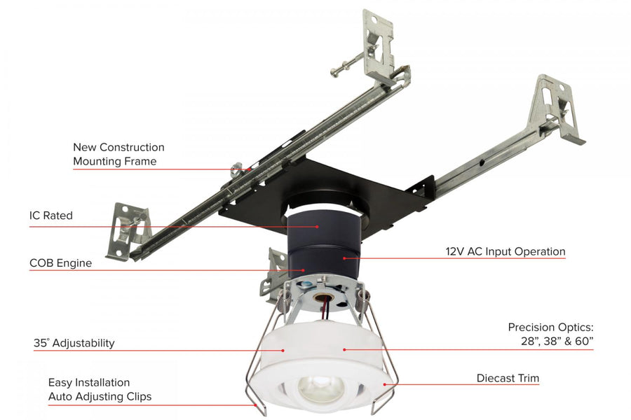 Elco Lighting 1 In. Round Recessed Gimbal, 6.1W, 2700K, 38° Beam, 12V AC, Dimmable, Black with White Trim, E1L32F40B