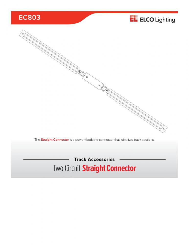 Elco Lighting Straight Connector, 2-Circuit Track, White, EC803W