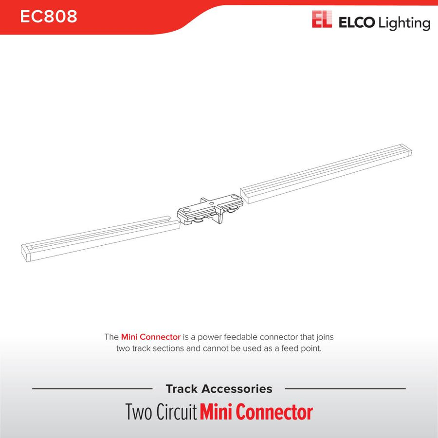 Elco Lighting Mini Connector, 2-Circuit Track, Black with White Trim, EC808B