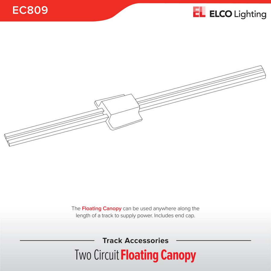 Elco Lighting Floating Canopy and Feed Point, 2-Circuit Track, Black with White Trim, EC809B