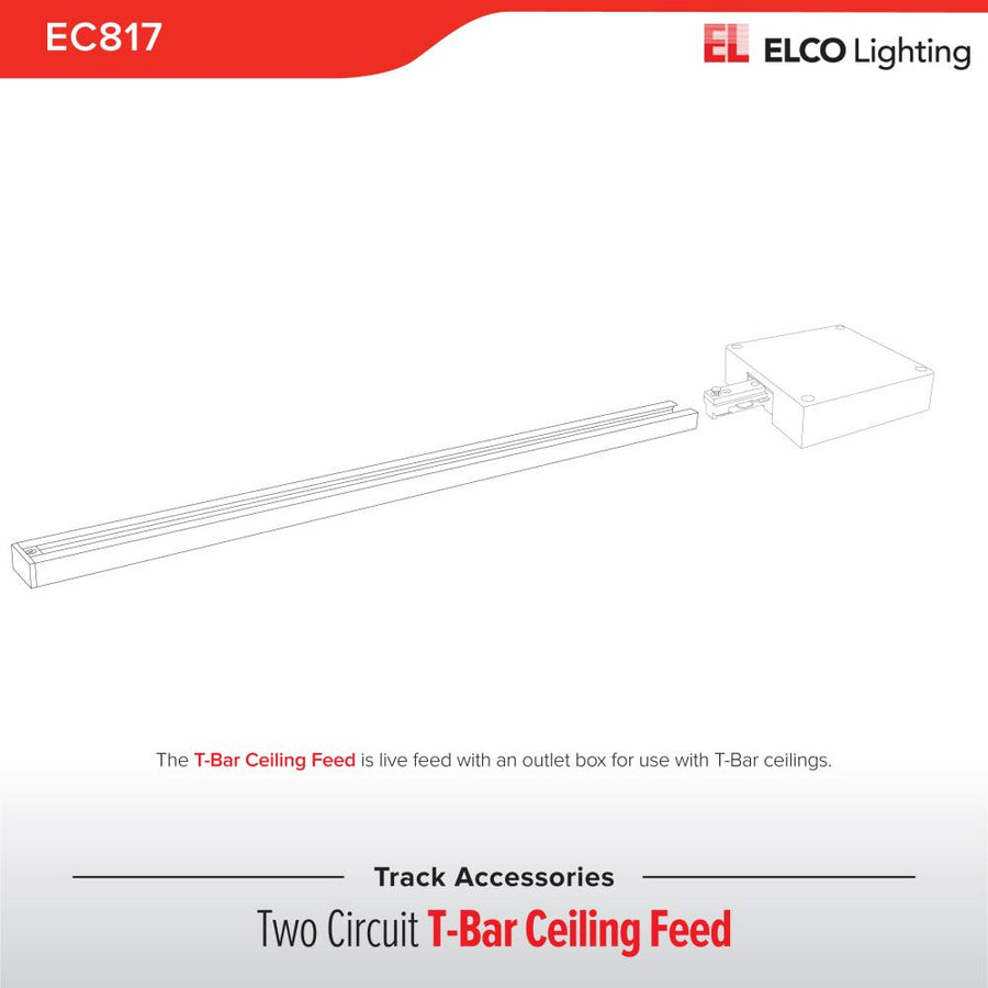 Elco Lighting T-Bar Ceiling Feed Track Accessory, 2-Circuit, White, EC817W