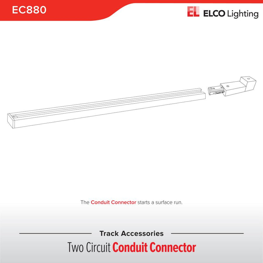 Elco Lighting Live End Conduit Connector Track Accessory, 2-Circuit, Black/White, EC880B
