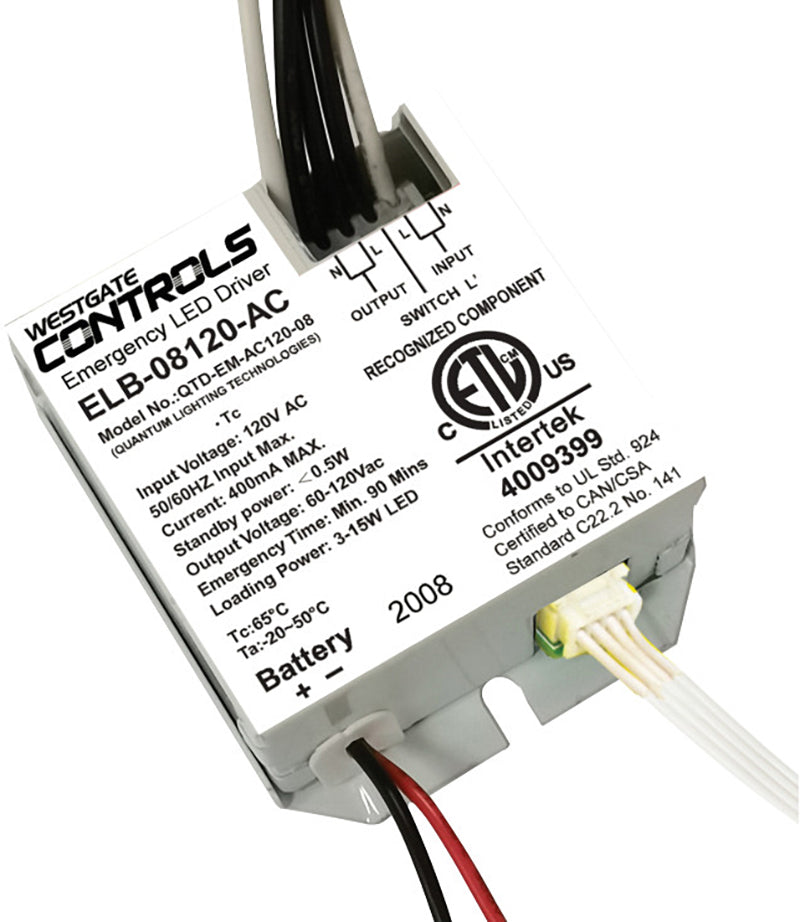 Westgate Mfg Split 120VAC LED Emergency Backup, 8W Li-Ion, ELB-08120-AC