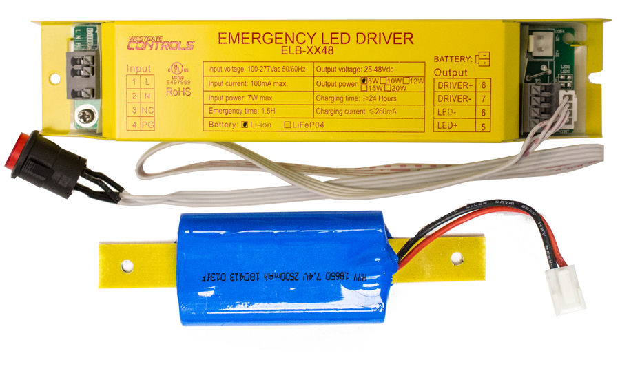 Westgate Mfg LED Emergency 2-Piece Backup System, 8W, 48VDC, Yellow, ELB-0848