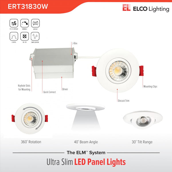 Elco Lighting 3" 8W 600LMN LED GIMBAL 5CCT  -  ERT318CT5W