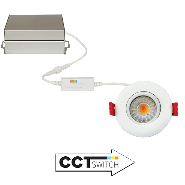 Elco Lighting 3" LED Ultra Slim Gimbal, 8W, CCT Selectable, CRI90, Triac/ELV, White, ERT318CT5W