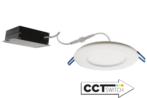 Elco Lighting 4" LED Round Panel Light, 9W, CCT Selectable, Triac/ELV, IC Airtight, White, ERT411CT5W