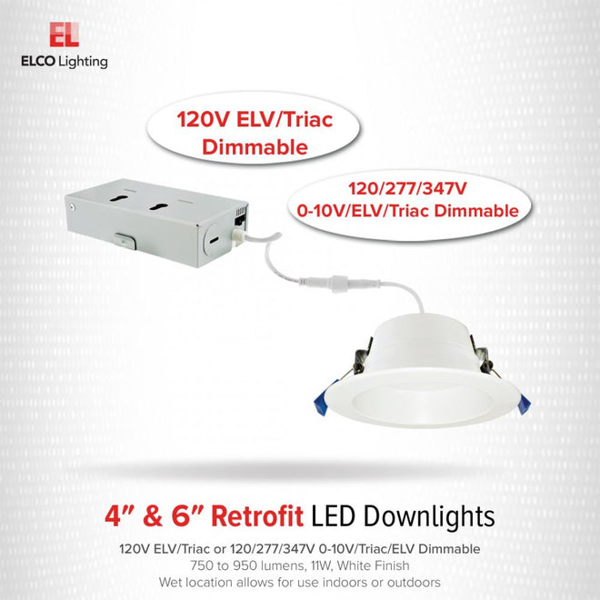 Elco Lighting 4"LED REC DWNLGT 11W 750LMN DM 5CCT 120V  -  ERT415CT5W
