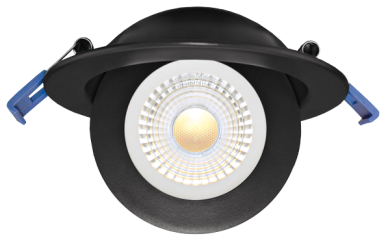 Elco Lighting 4" LED Adjustable Eyeball Downlight, 9W, CCT Selectable, CRI90, Triac/ELV, 28° Beam, Black with White Trim, ERT416CT5B