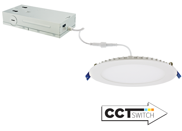 Elco Lighting 6" Ultra Slim Round Panel Light, 15W, CCT Selectable, CRI90, Triac/ELV, White, ERT612CT5W