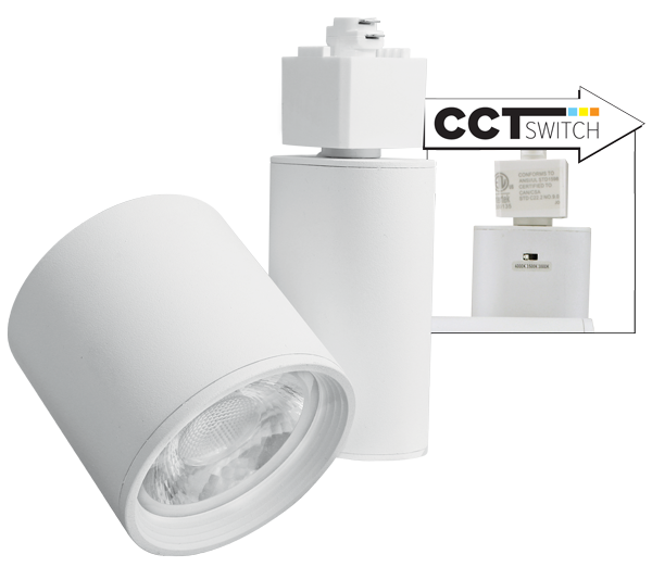 Elco Lighting Gordian LED Cylinder Track Head, 10W, CCT Selectable, 38° Beam, Black/White Trim, ET620CT3DB