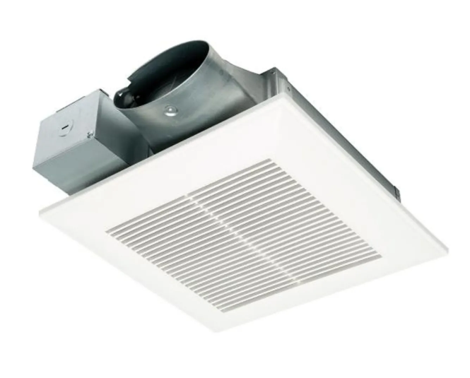 Panasonic FV-0510VS1 Fan with ECM motor and Pick-A-Flow 50, 80 or 100 CFM, ceiling or wall mount, 3-3/8" housing depth.