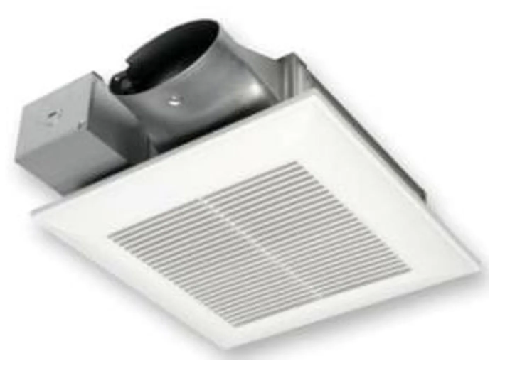 Panasonic FV-0510VSC1 Fan with ECM motor and Pick-A-Flow 50, 80 or 100 CFM, Built-in Condensation Sensor, ceiling or wall mount, 3-3/8" housing depth.