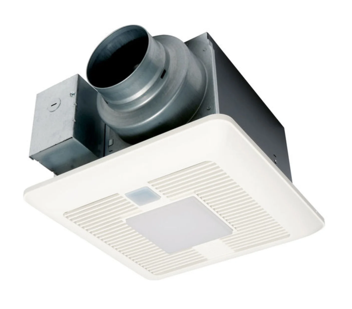 Panasonic FV-0511VQCL1 Fan/LED light with ECM Motor and Pick-A-Flow 50, 80 or 110 CFM, built-in dual motion and humidity sensors. 
(LED chip an incorporates night light).