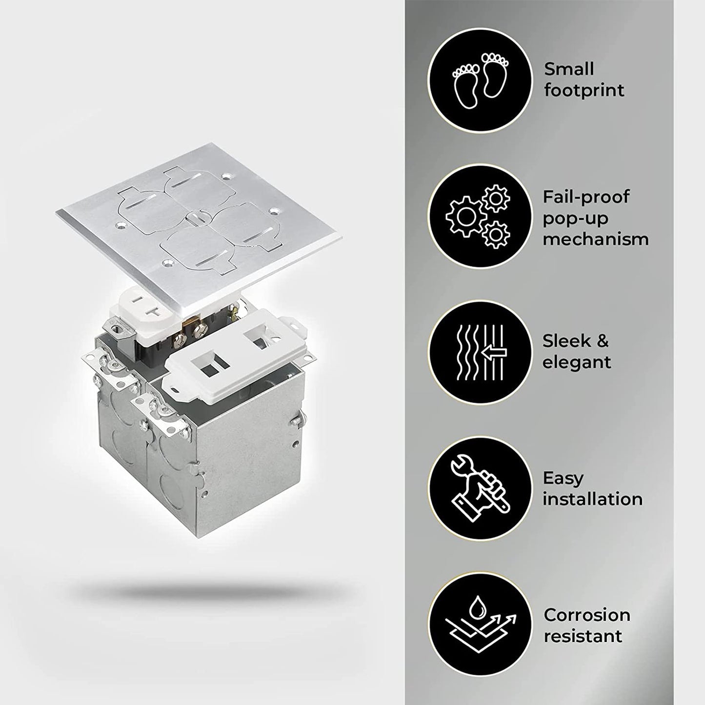 Select Lighting Retractable Recessed Socket for Kitchen, Countertops & Floors SLFB-2G-TR20-LV-NI