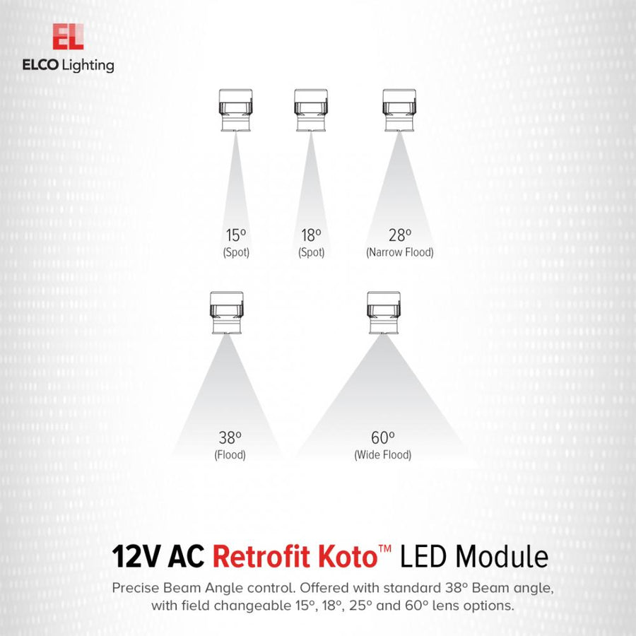 Elco Lighting Koto LED Module, 9W, 2700K Sunset Dim-to-Warm, 12V AC, CRI93+, 38° Beam, ELK08SD-12