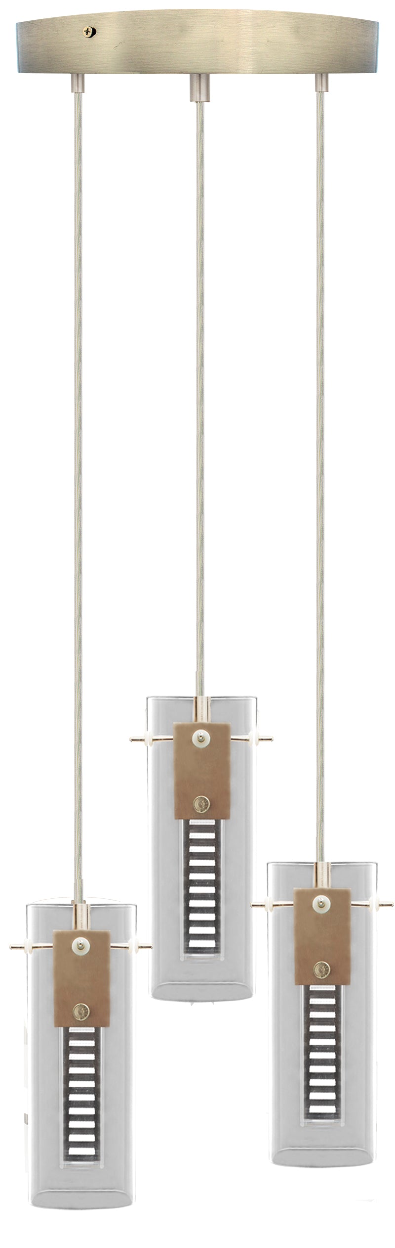 Westgate Lighting  Triple Hologram Pendant Integrated Led With Frosted Sq Glass Shades, Round Config, 18W 900Lm C90 5Cct 27/30/35/40/50K, Brushed Nickel  LCFH-3LR-MCT5