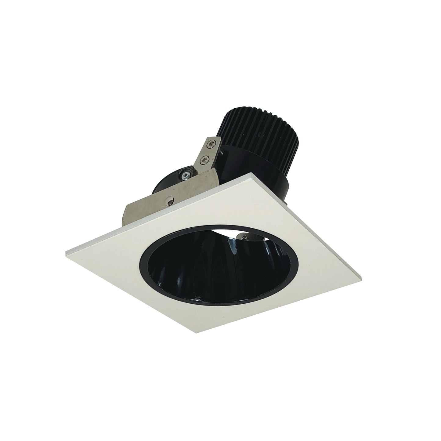 Nora Lighting 4" Iolite LED Square Adjustable Reflector with Round Aperture, 10-Degree Optic, 850lm / 12W, 2700K, Black Reflector / White Flange NIO-4SD27QBW