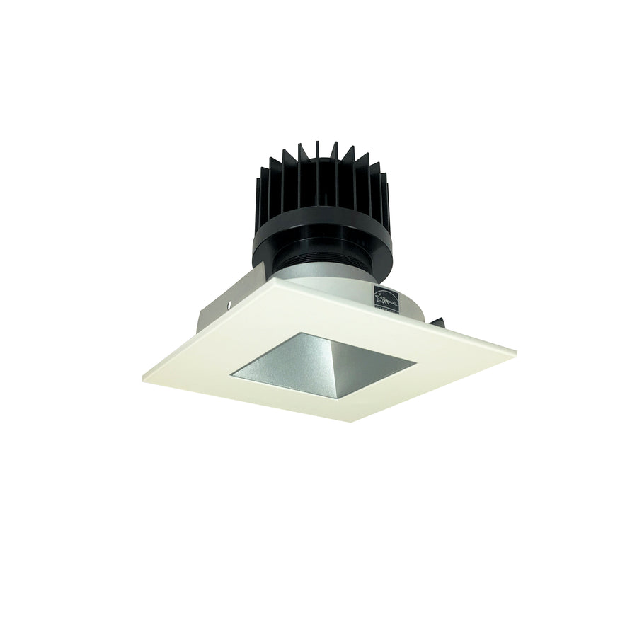 Nora Lighting 4" Iolite LED Square Reflector with Square Aperture, 1500lm/2000lm/2500lm (varies by housing), 2700K, Haze Reflector / Matte Powder White Flange NIO-4SNDSQ27XHZMPW/HL