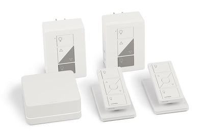 Lutron Caseta 2-Pack Smart Lamp Dimmer Kit: Includes Smart Hub, 2 Plug-In Lamp Dimmers, 2 Pico Remotes, and 2 Pedestals, P-BDG-PKG2P, White