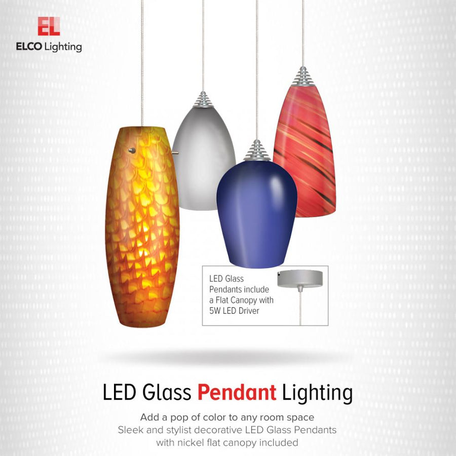 Elco Lighting LED Barrel Glass Pendant, 5W, 3000K, Autumn, EDL63N-AU
