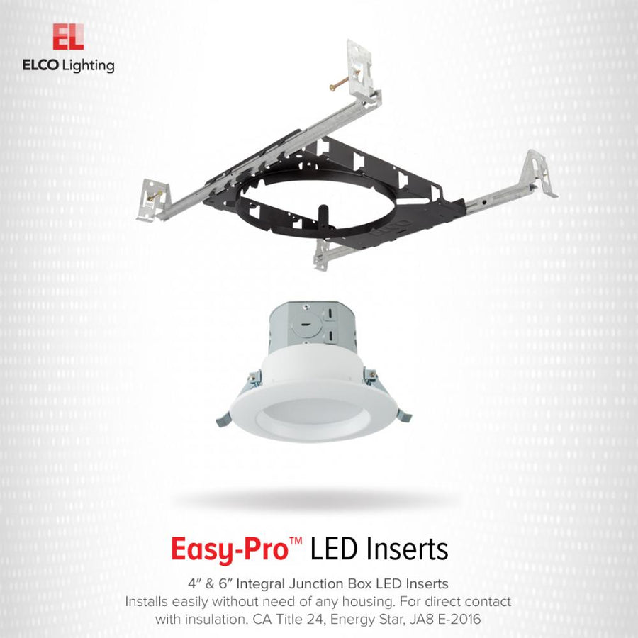 Elco Lighting Easy-Pro 6 In. LED Insert with Junction Box, 23W, 3000K, CRI90+, White, ELR68530W