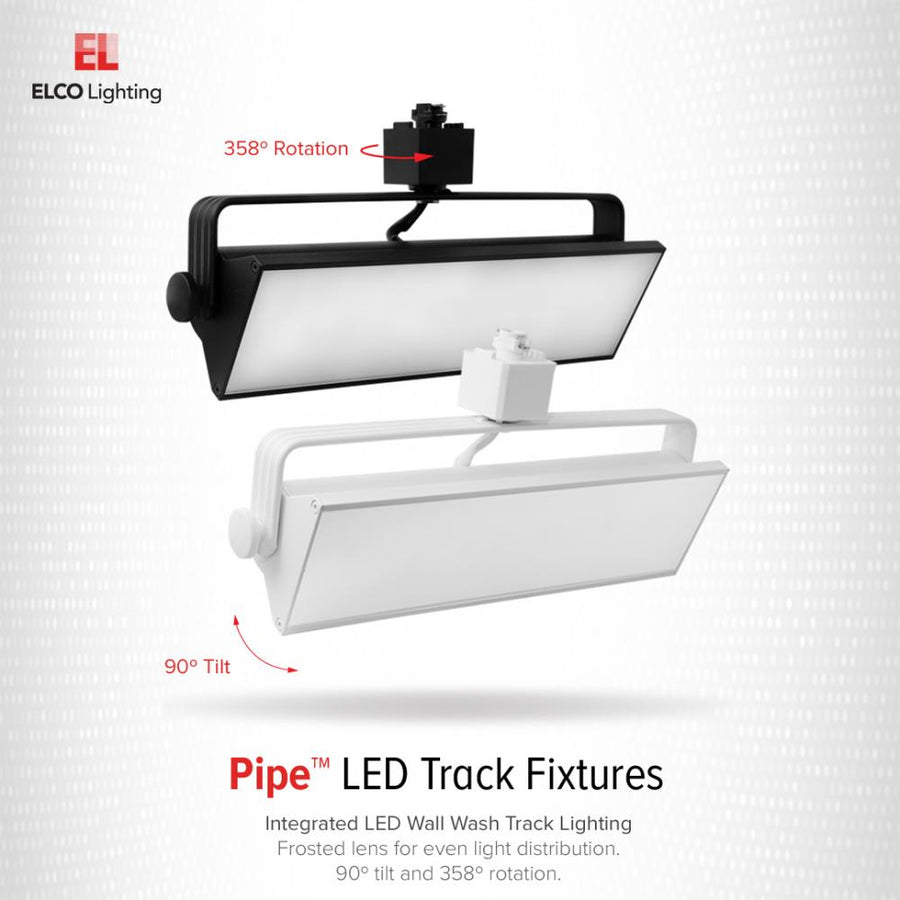 Elco Lighting LED Pipe Wall Wash Track Fixture, 20W, CCT Selectable, 120V, 12 In., All White, ETW42CT3W-J