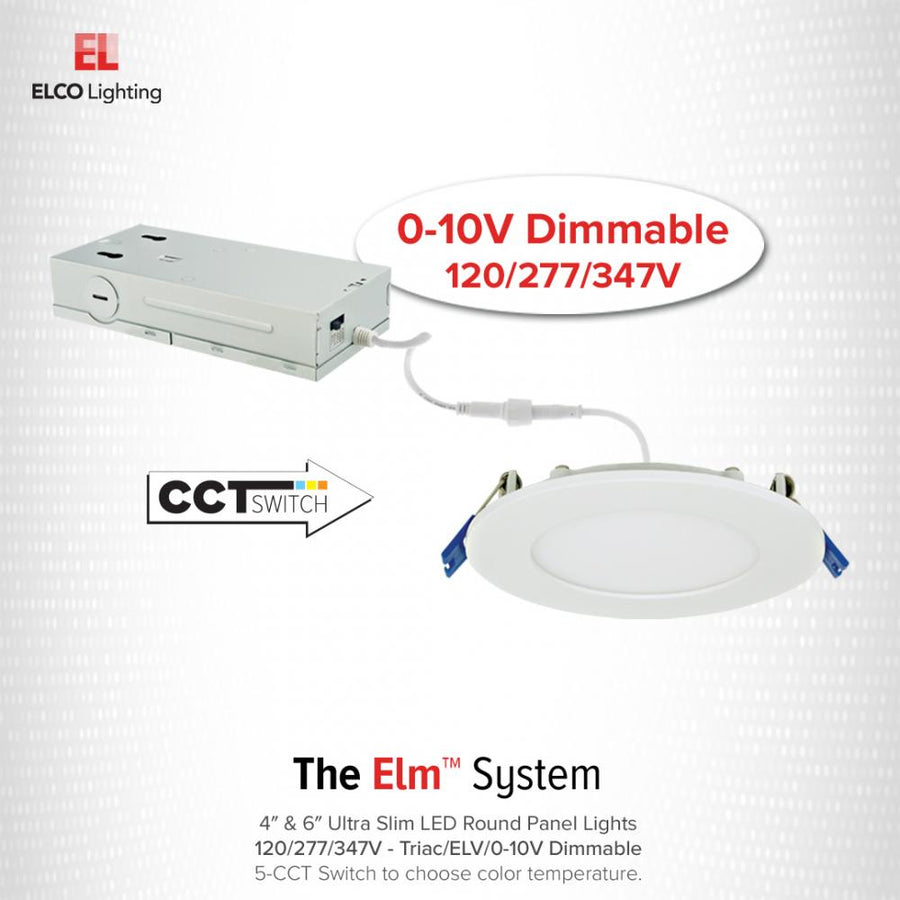 Elco Lighting 4" LED Panel Light, 12W, CCT Selectable, 120-347V, Triac/ELV, White, ERT41DXCT5W