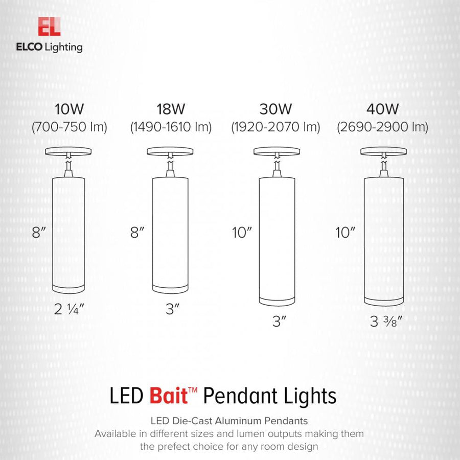 Elco Lighting LED Diecast Pendant, 30W, 4000K, 38° Beam, All White, EDL8230W