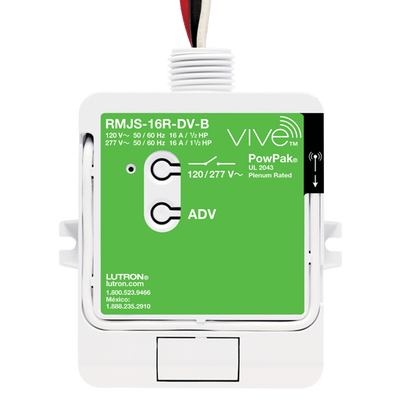 Lutron Powpak Relay Module with Softswitch, 16A General Purpose Switch, 120/277V, Vive Enabled, RMJS-16R-DV-B