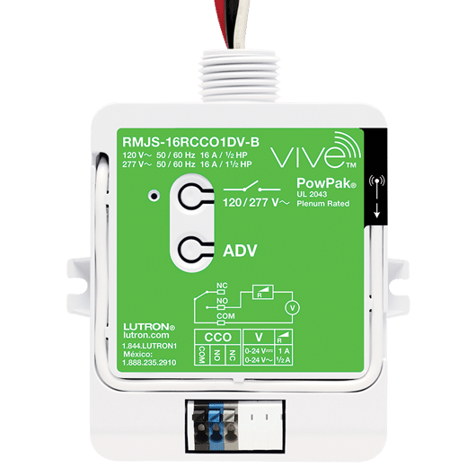 Lutron Energi Tripak Powpak Load Controller, Relay Module with Softswitch, 16A General Purpose Switch with (1) Contact Closure Output, 120/277V, Vive Enabled, RMJS-16RCCO1DV-B