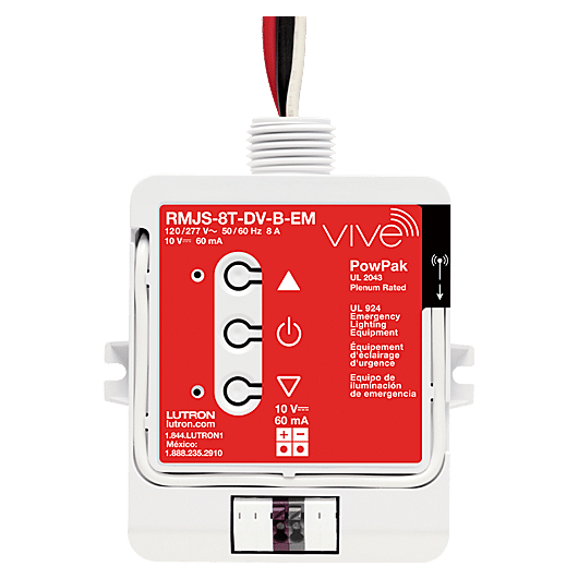 Lutron - Vive Vive PowPak 120/277V, 8A, 0-10V Dimming Module with UL 924 Emergency Lighting RMJS-8T-DV-B-EM